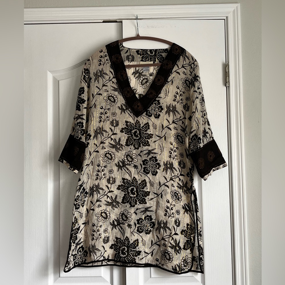 PINEAPPLE COVE WOMENS TUNIC/COVERUP, BLACK, TAN, size small